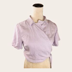BELLA DAHL WRAP LINEN-BLEND SHIRT IN LAVENDER